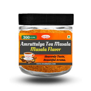 Introducing the delightful Amruttulya Tea Masala - Masala Flavor by SwaDuniya Brand. Crafted with care, this tea masala elevates your tea-drinking experience. 🌿 100% Natural: Crafted from high-quality ingredients, our tea masala guarantees an authentic taste. ❌ No additives, No chemicals, No Preservatives, No flavor enhancers: We ensure our tea masala remains pure, free from any artificial extras.