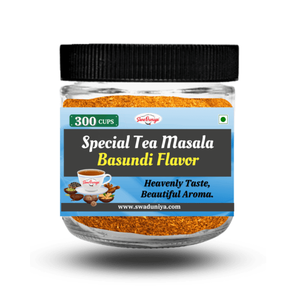 Introducing the exquisite Special Tea Masala - Basundi Flavor by Swaduniya Brand. Meticulously crafted, this tea masala enhances your tea-drinking experience. 🌿 100% Natural: Crafted from premium-quality ingredients, our tea masala guarantees an authentic and natural taste. ❌ No additives, No chemicals, No Preservatives, No flavor enhancers: We ensure our tea masala remains pure, free from any artificial additives or flavorings.